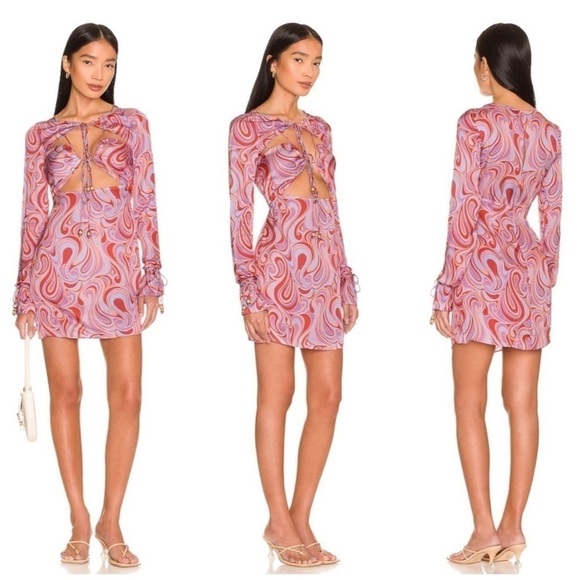 Song of Style from Revolve Coraline Mini Dress Aven Multi Orange Purple Swirl S - Picture 1 of 9